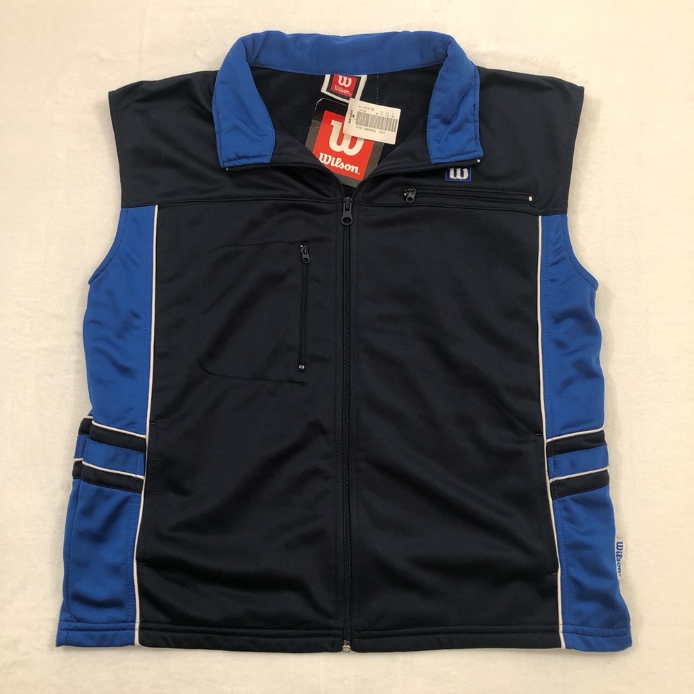 DS Vintage Wilson Royal Navy Blue Snap Button Back Sport Vest Youth Kids L 14-16